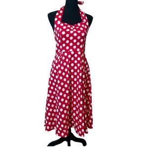 50's Meriam Polkadot Swing Halter Dress in Red and White NWT